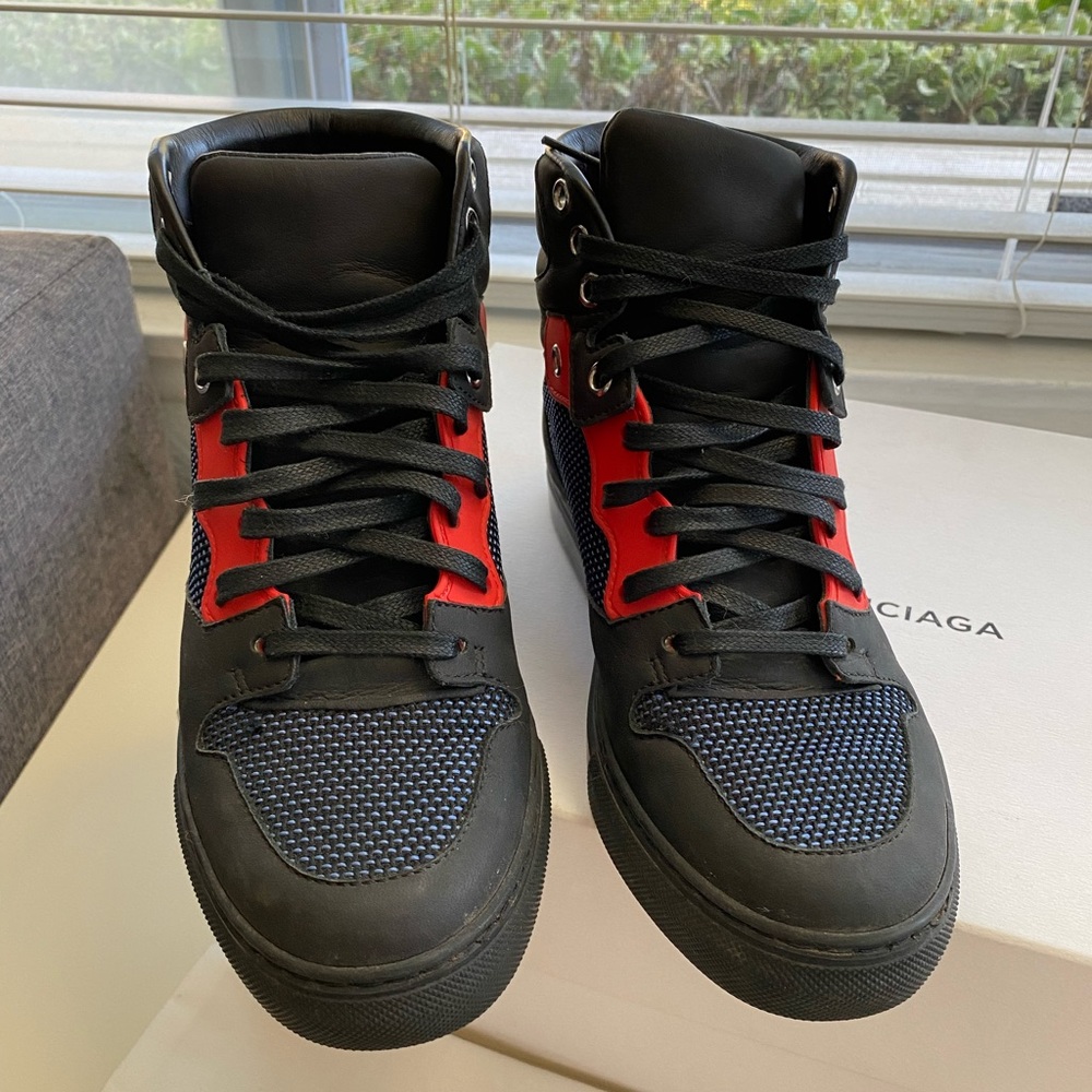 Authentic BALENCIAGA Women Sneakers mid top leather black mesh blue Size 5.5(36) - Picture 4 of 14